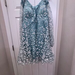 Dusty Blue Floral Embroidered Dress Size 2x